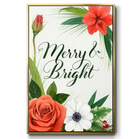 Christmas Flora Wreath Collection B - Framed Gallery Wrapped Holiday Canvas - 17 x 25 - Gold Frame