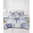 thumbnail image 3 of Quilts Queen Size, Purple Blue Compass Soft Comforter Bedding Set for Bed, Vintage Nautical Summer Ocean Shell Lightweight Quilted Bedspread with Pillow Cover(2 Pieces) for All Season, 90x96 Inch, 3 of 6