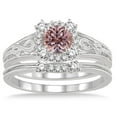 thumbnail image 2 of 1.25 Carat Morganite & Diamond Vintage halo floral Bridal Set Engagement Ring on 10k White Gold, 2 of 2