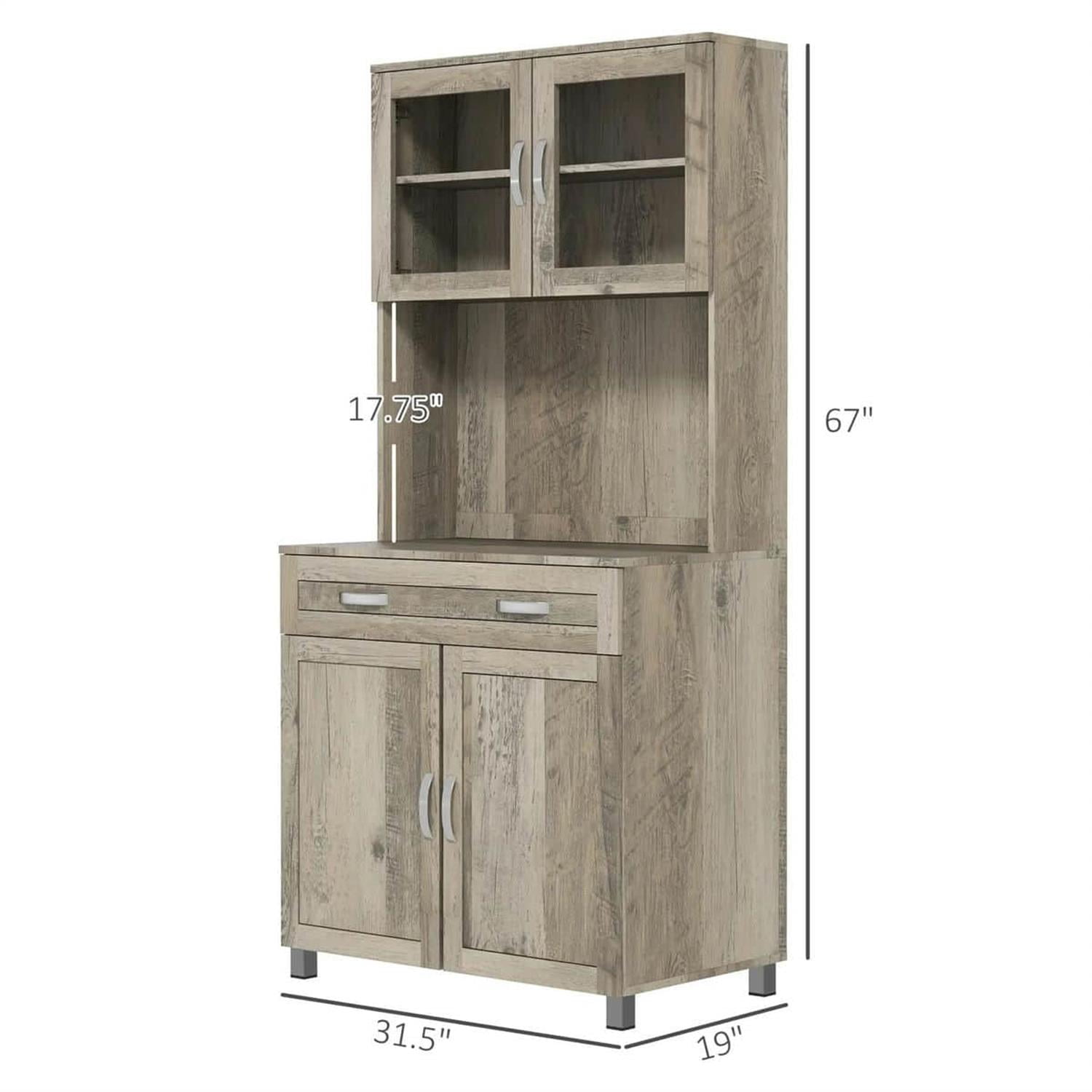 Demi Bonn 67" Buffet Hutch, Modern Kitchen Storage Cabinet, Freestanding Glass Door Pantry, Shelves & Drawers for Home Decor, Gray