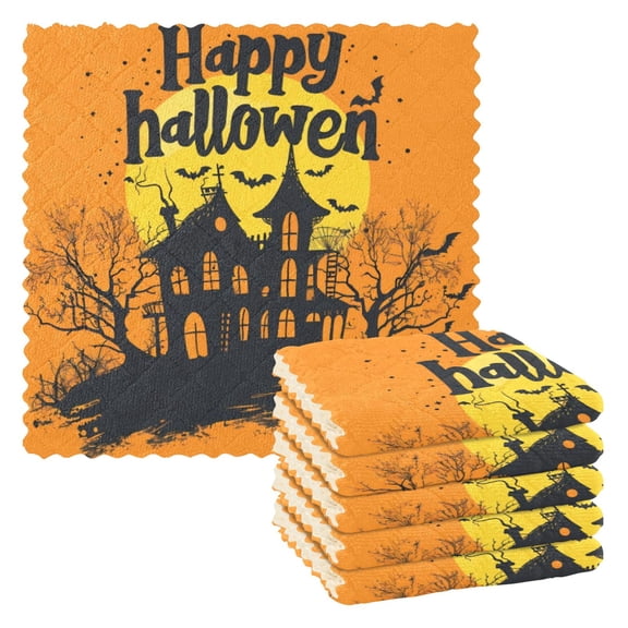 6 Pieces of Kitchen Towels 11x11Inch Kitchen Dish Cloths Kitchen Dish Towels Reuseable Cleaning Cloths Halloween House
