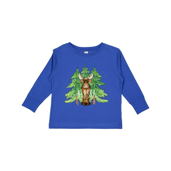 Inktastic Alaska Moose and Trees Boys or Girls Long Sleeve Toddler T-Shirt