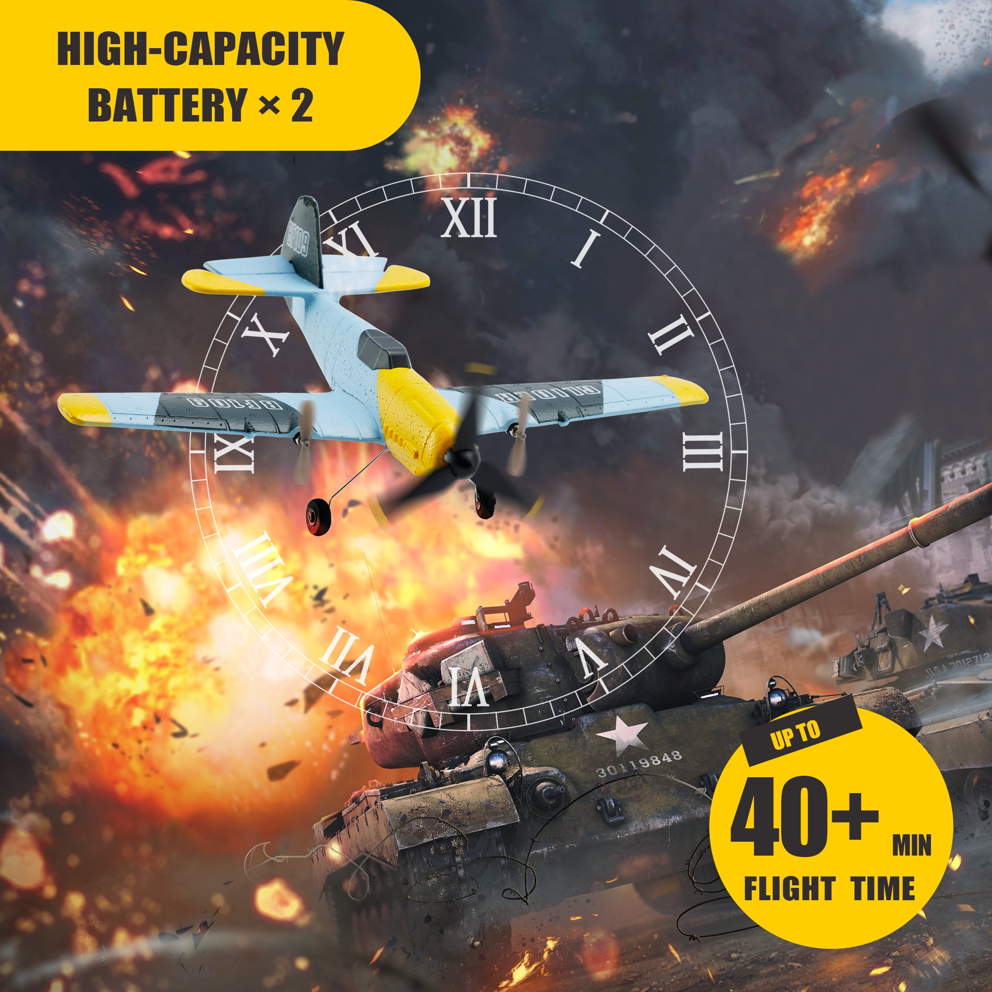 RC Plane 3 Channel Remote Control Airplane Fighter Toys, 2.4GHz 6-axis Gyro Stabilizer RTF Glider Aircraft Plane with 2 Batteries,Easy to Fly for Adults Kids Beginners Boys