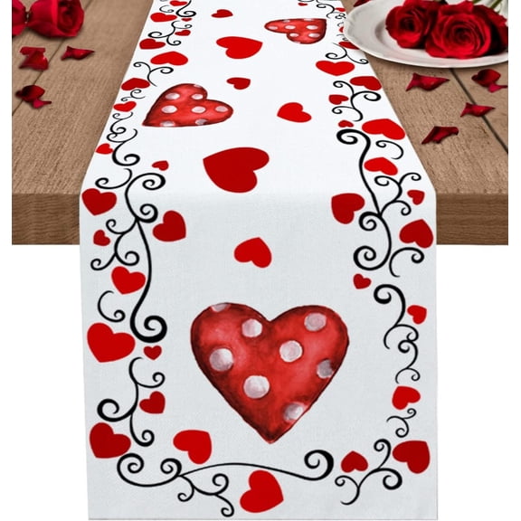 Valentines Day Table Runners, Table Runner Cloth Dresser Scarves, Valentines Table Decorations for Coffee/Wedding/Holiday/Party/Dining, Romantic Love Heart Tree