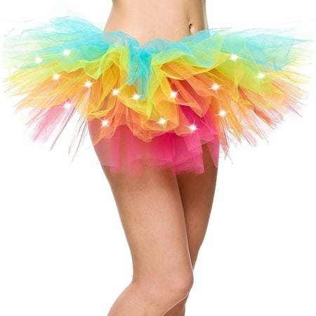 Women's Classic Fancy 5 Layered LED Light Up Tutu Party Skirt, Rainbow2