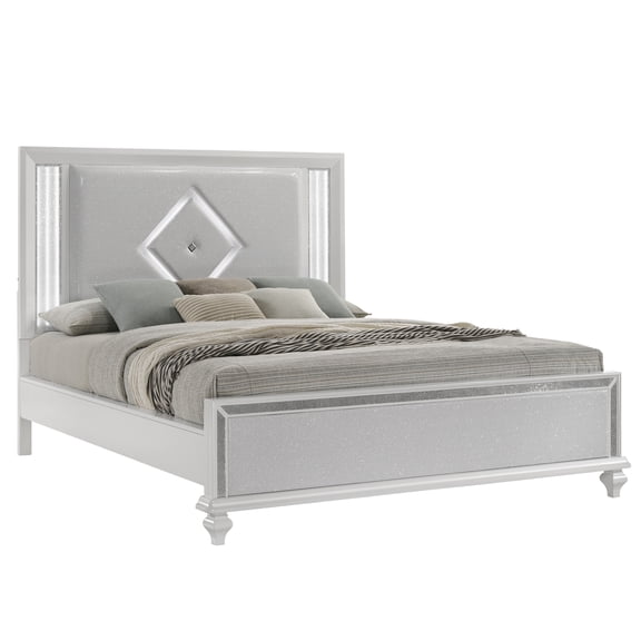 New Classic Furniture Stardust Solid Wood King Upholstered Bed in White