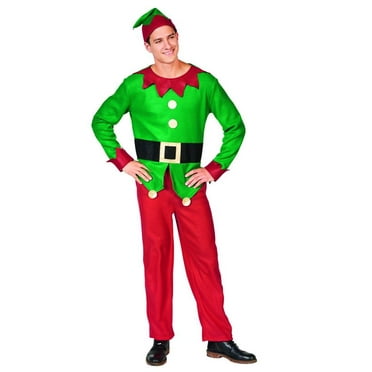 Northlight 40" Red and Green Men's Elf Costume With a Christmas Santa Hat - Standard Size