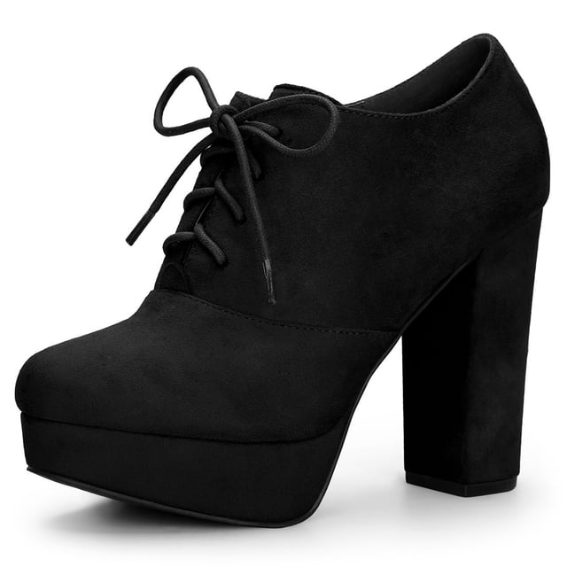 Botines Con Tacón Grueso Y Plataforma Redonda Para Mujer Negro 36