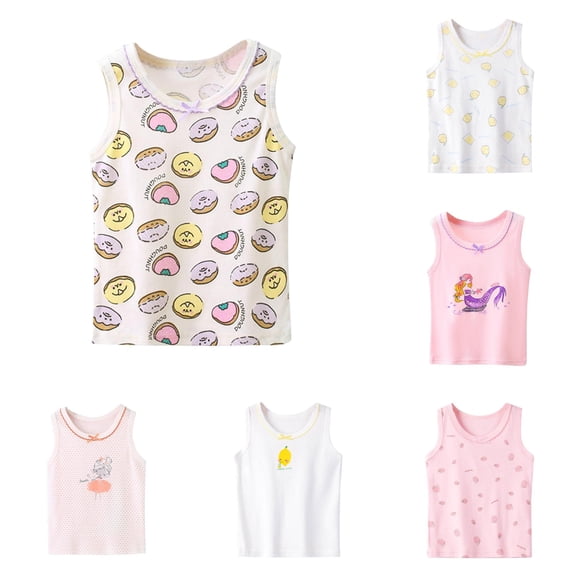 OSOLU Toddler Girls Sleeveless Tank Tops Cute Cartoon Doughnut Print Lace Collar Daily Inner Wear Tee Beige