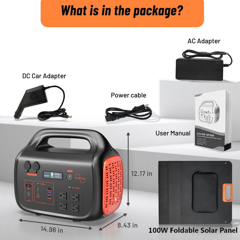 Portable Power Station 1000W - Solar Generator 1024Wh with 100W Solar Panel, USB-C Power Bank for Camping Outdoor Home Backup