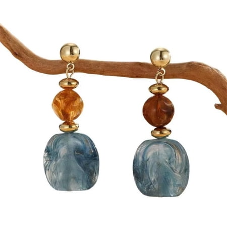 Unique Color Block Amber Resin Stud Earrings French Vintage Luxury Elegant Versatile