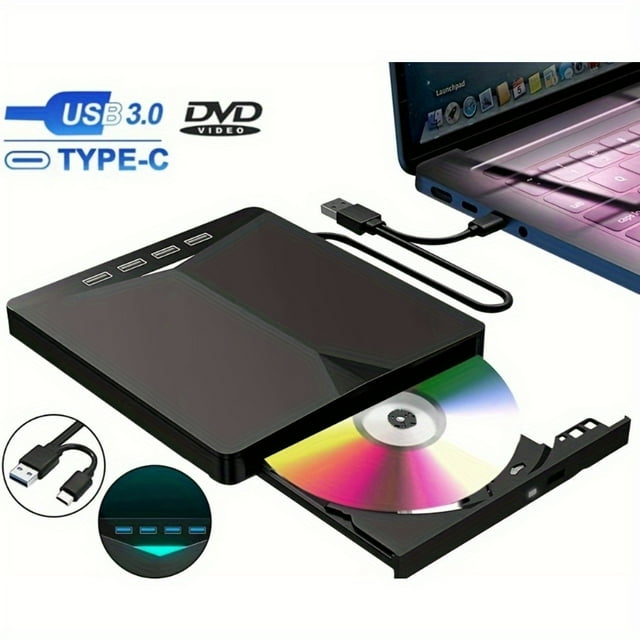 OUSITAID External CD/DVD Drive For Desktop And Laptop Computers USB 3.0 DVD Player Portable CD/DVD Burner CD ROM External DVD Drive Support For Laptops Desktops PCs Windows 11/10/8
