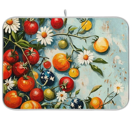 

Yayeee Dish Drying Mat for Kitchen Counter 18 x24 Microfiber Absorbent Pad Red Tomatoes