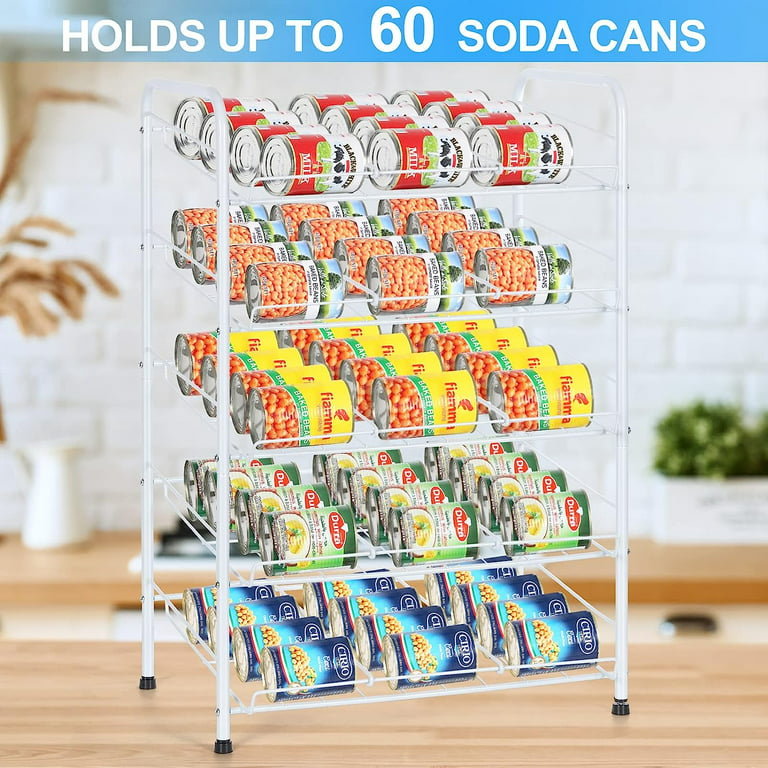 5 Tier Can Rack Organizer Holds Up to 60 Cans for Food Storage, Kitchen Cabinet and Pantry,White