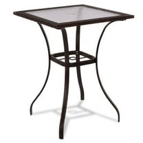 Spaco 28.5'' Square Tempered Glass Metal Table with Rattan Edging