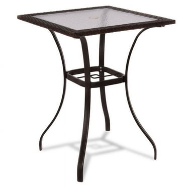 YYAo Side Table,Dining Table, 28.5 Inch Outdoor Patio Square Glass Top Table with Rattan Edging