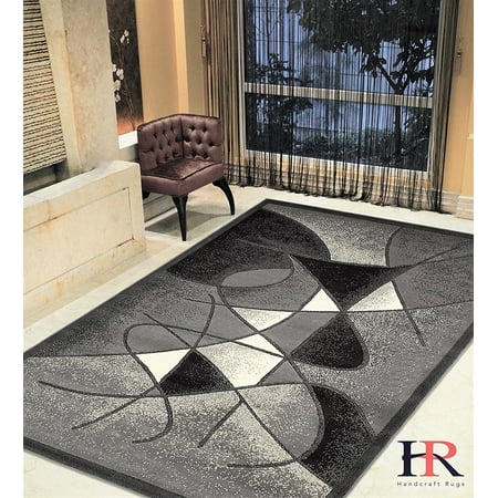 - Modern Contemporary Area Rugs-Abstract with Wavy Swirls -Shed Free Black/White/Gray/Ivory