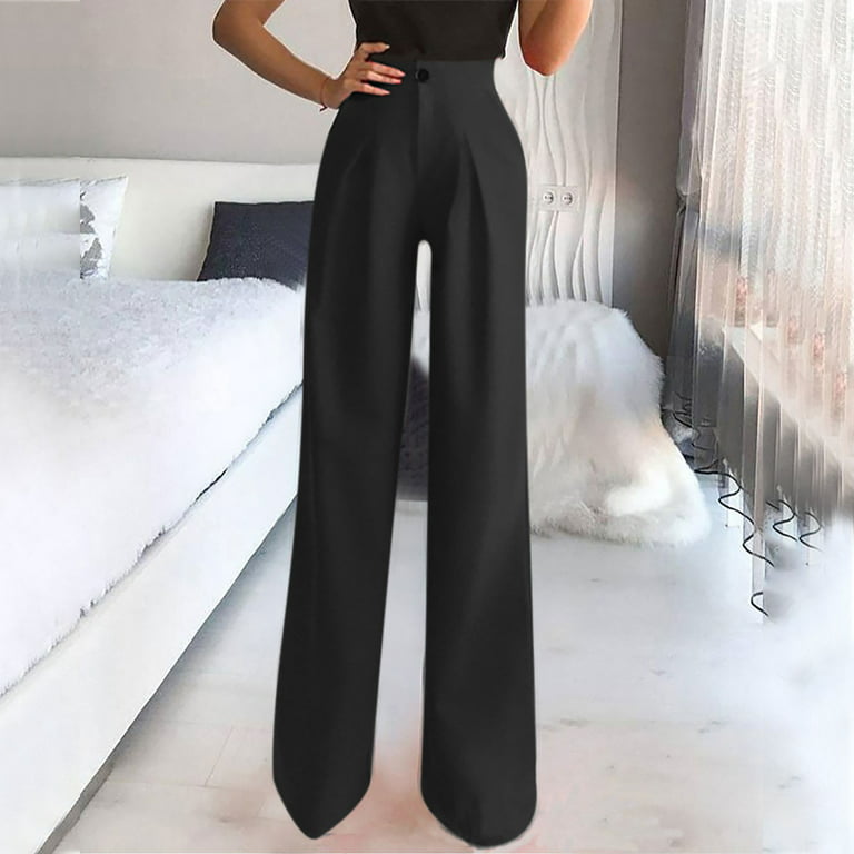 Reduce Price RYRJJ Women's Elegant Dress Pants Office Casual Wide Leg High  Waisted Button Down Straight Long Trousers Work Pants(Black,XL) 
