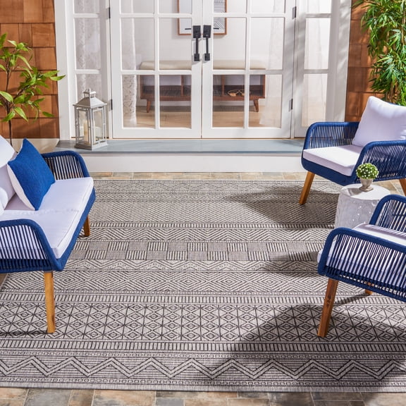 SAFAVIEH Courtyard Altan Geometric Indoor/Outdoor Area Rug, Black/Grey, 6'7" x 6'7" Square