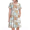 thumbnail image 1 of Bixox Robe d'Été à Manches Courtes pour Femmes Robe Ample Longueur Genou avec Poches-Ours Adorable, 1 of 7