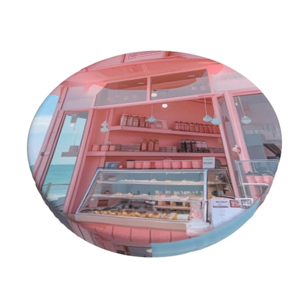 Balery Pastel Pink Beach Cafe Fundas de asiento para taburete de bar redondo de tela de terciopelo ajustables que protegen de arañazos y manchas para sillas de 14 a 17 pulgadas.-14 inch