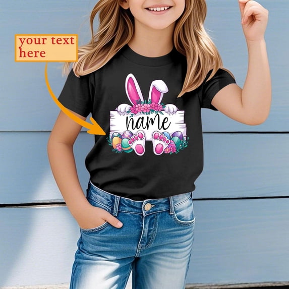 Kids Easter Shirts Casual Comfortable Blue Bunny Print Easter Cute Tshirt 2026 Kids Happy Easter Crew Neck Short Sleeve Tee Tops