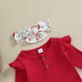 thumbnail image 4 of Okbabeha Baby Girl Christmas Outfit Crewneck Romper Onesie Santa Claus Flare Pants Headband 3 Piece Fall Infant Girl Clothes, 4 of 8
