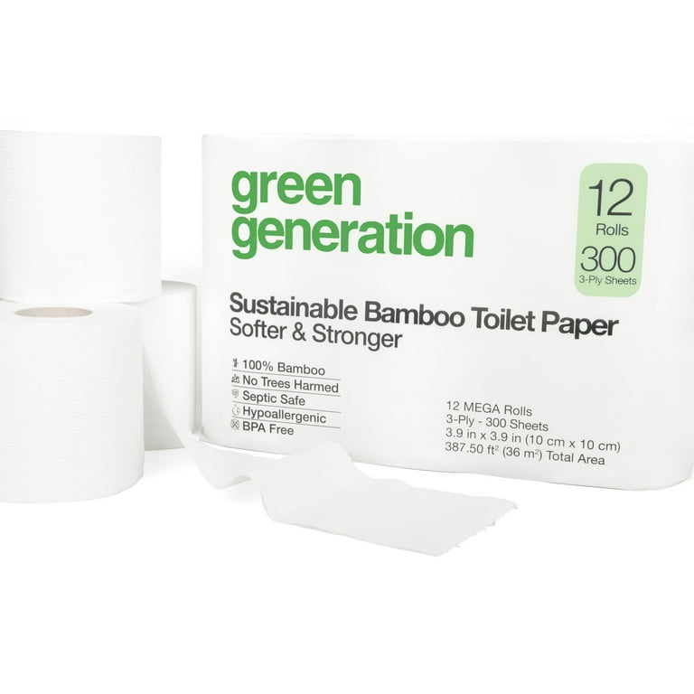 Green Generation Sustainable Bamboo Toilet Paper, 12 Mega Rolls, 3