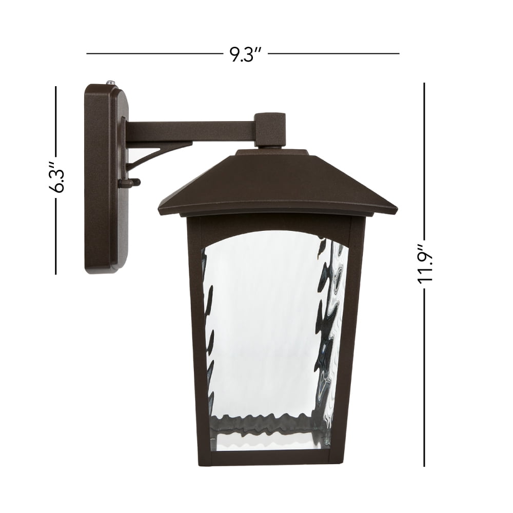 Maxxima LED Porch Lantern - Outdoor Wall Light, Bronze w/Water Glass, Photocell Dusk to Dawn Sensor, 800 Lumens, 3000K Warm White, Ideal Fixture for Backyard Patio and Front Door Lighting