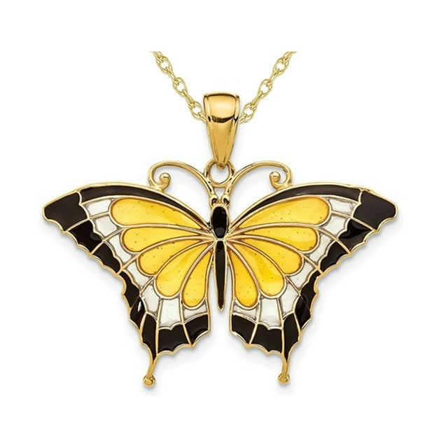 Butterfly Pendant Necklace in 14K Yellow Gold with Chain