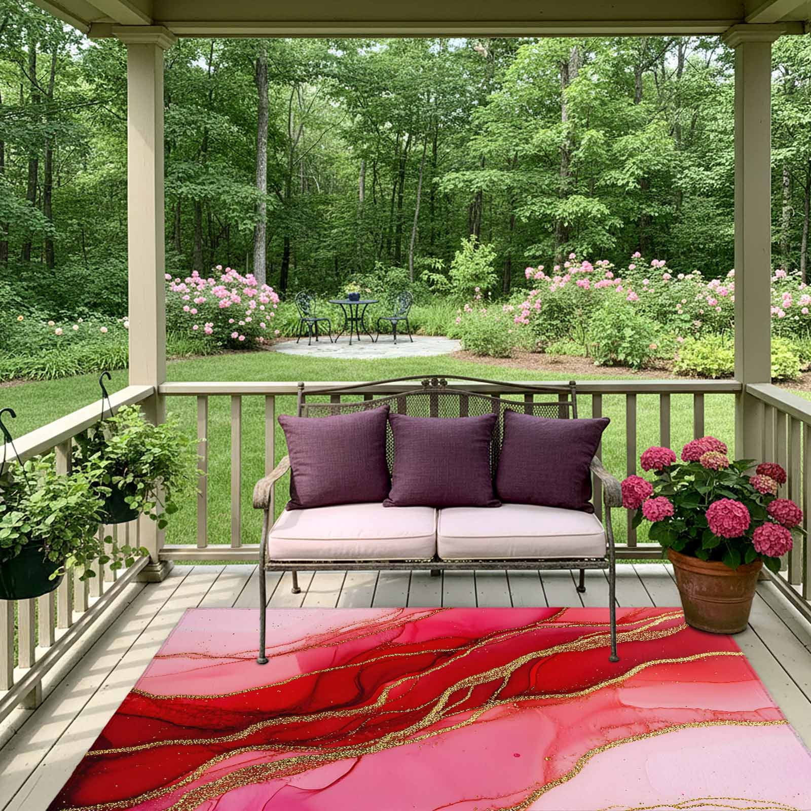 Outdoor Rug 5x8ft Abstract Ombre Red Marble Texture Large Area Rug Modern Art Indoor Outdoor Carpet Outdoor Rugs Mats for Patio Camping,RV,Front Door, Outside Decor