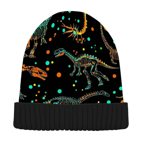 joogoo Cartoon Dinosaur Beanie Hats Cuffed Winter Warm Knit Thick Beanies