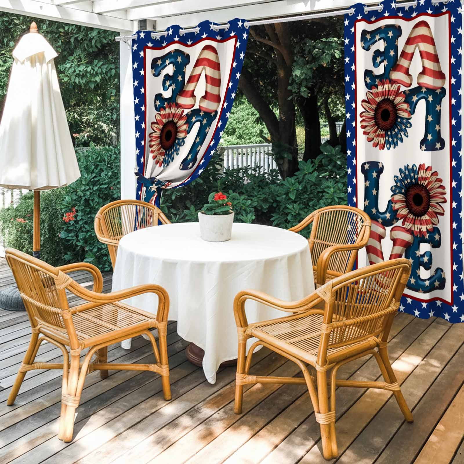 Independence Day Outdoor Curtains for Patio, Love U.S. Flag Sunflower Star Flag Day Sunshade Privacy Drapes Grommet Waterproof Outside Curtains for Porch/Cabana/Balcony 54"x 95", 2 Panel