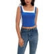 thumbnail image 2 of ATHLECHIC Camiseta sin mangas de cuello cuadrado de verano para mujer, top corto de bloques de color, M Azul, 2 of 5