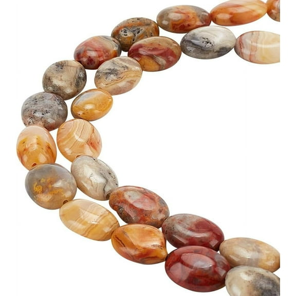 1Box 27-28 Pcs Natural Agate Beads Flat Oval Natural Gemstone Undyed Spacer Beads Loose Tiny Crystal Beads 1mm Hole for Jewelry Making Bracelets DIY Crafts