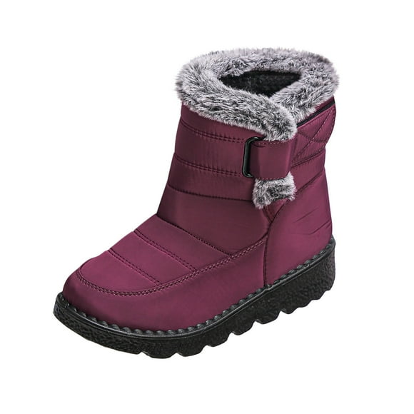Wensltd Winter Mid Calf Snow Boots for Women Solid Color Warm Plush Fuzzy Boots Fall Cozy Shoes Wide Width