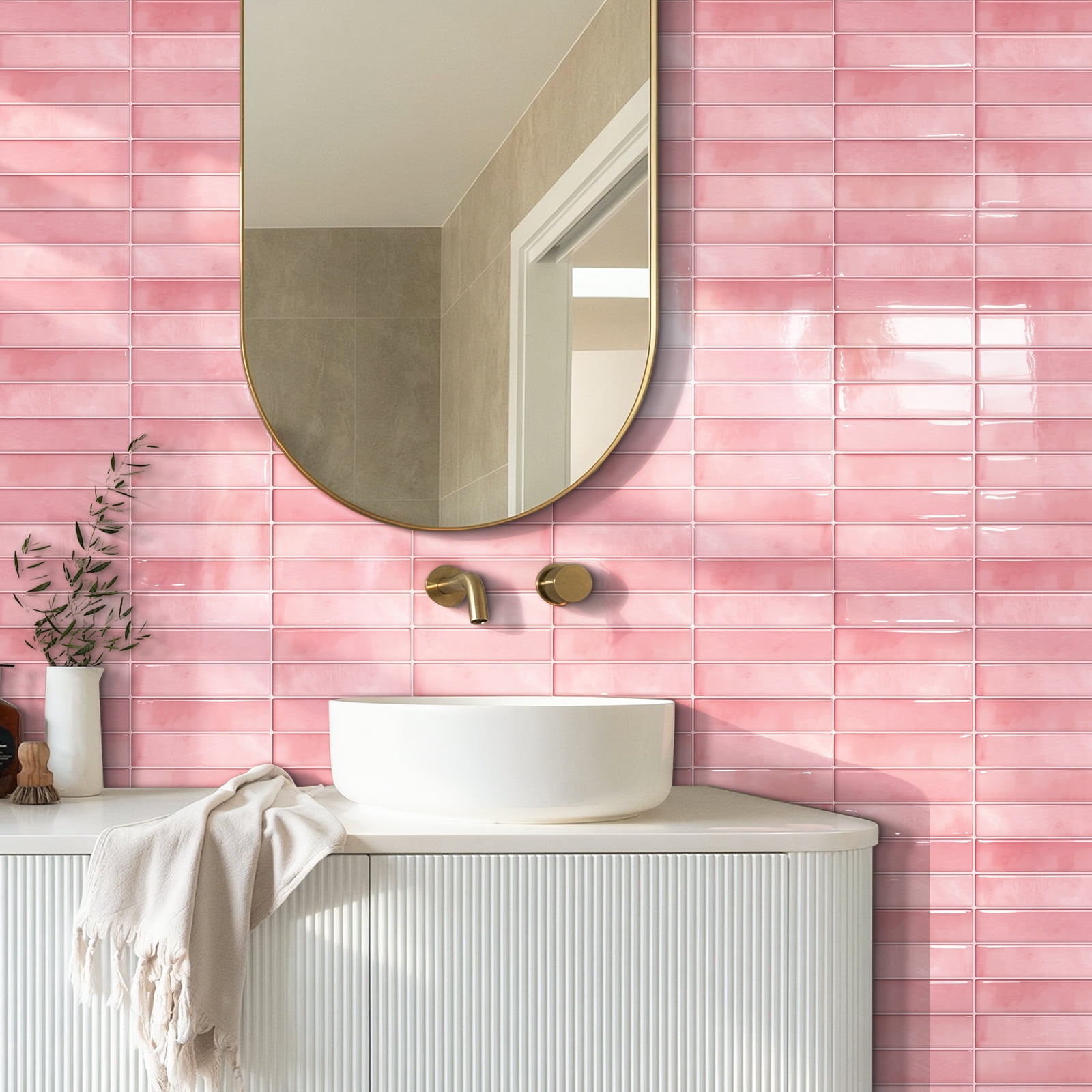 DEWOO 10 Sheet Thicker Peel and Stick Backsplash Tile,3D Self Adhesive Wall Tiles Stick on Backsplash for Kitchen,Bathroom,Camper (12"×12",Pink)