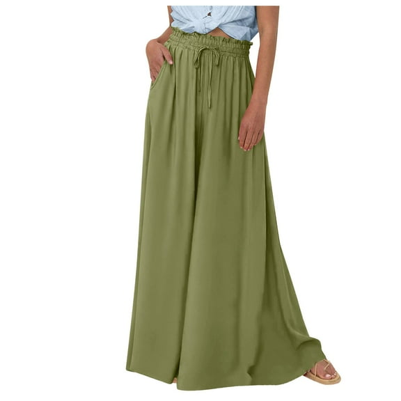 EDFBUYKRS Female Women Pants Casual Linen Pants Women Long Tall 2026 Women's Solid Color Leisure High Waist Wide Leg Pants Xl