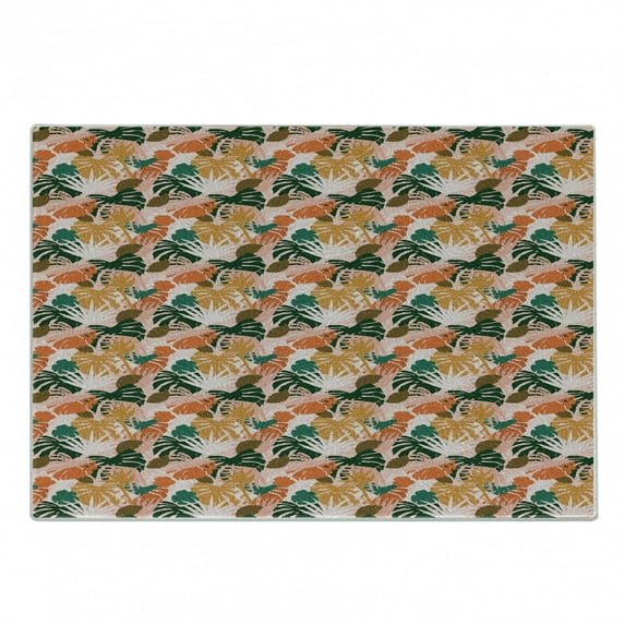 Hawaiian Cutting Board, Colorful Silhouette Tropical Pattern with Exotic Forest Springtime Aloha, Decorative Tempered Glass Cutting and Serving Board, in 3 Sizes, by Ambesonne