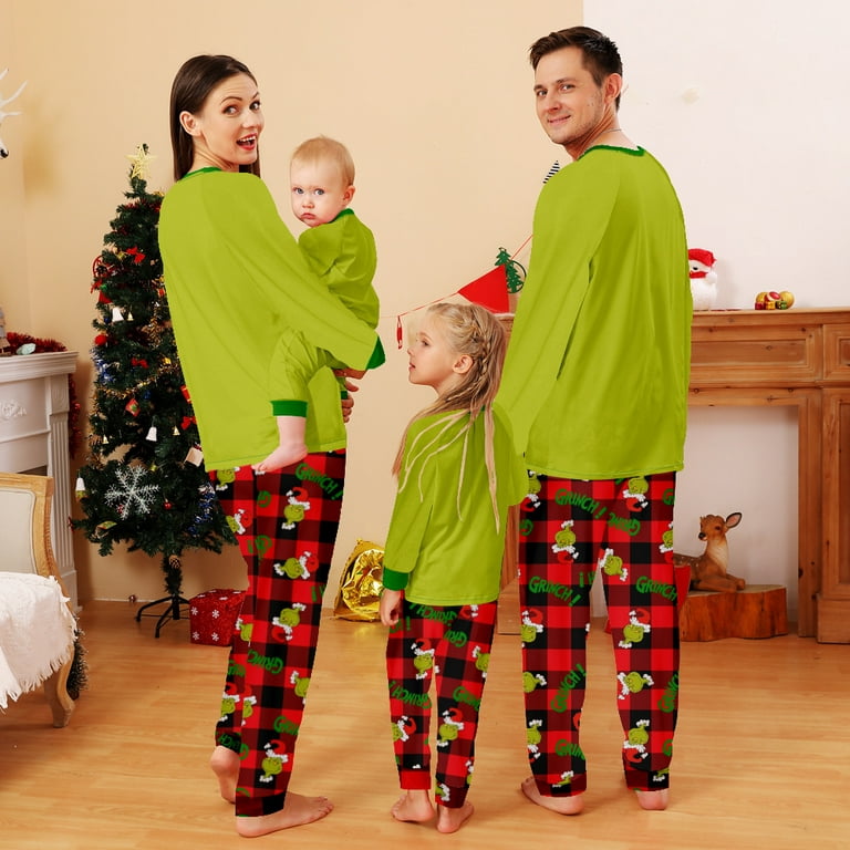 Family Matching Christmas Pajamas Set Xmas Top Buffalo Plaid Pants Sleepwear  