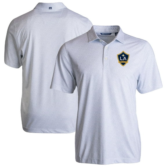 Men's Cutter & Buck White LA Galaxy Pike Eco Pebble Print Stretch Recycled Polo