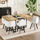 thumbnail image 1 of Set de mesa de comedor rectangular de 7 piezas, mesa fija de grano de madera de dos tonos y triamina negra con 6 sillas de cuero, 1 of 5