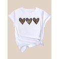thumbnail image 3 of Women'S Casual Crew Neck T-Shirt with Leopard Print Heart Graphics, 100% Polyester Medium Stretch Fabric, Short Sleeve Tee for Spring/Summer/Fall - Black & Army Green Options, 3 of 6