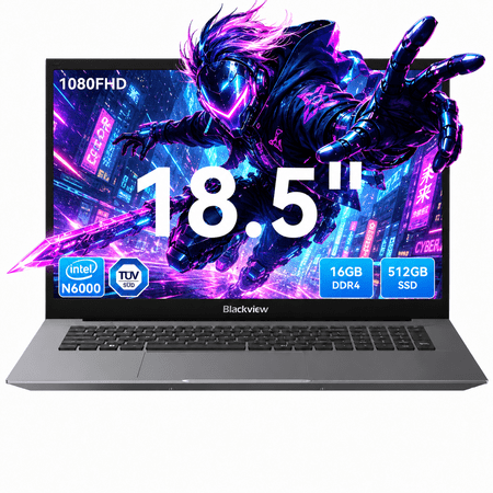 Blackview AceBook 10 18.5" Laptop, 16GB RAM 512GB SSD, Intel N6000 Quad-Core, FHD Screen, Windows 11 Pro, WiFi 6 Bluetooth 5.2, Type-C PD Charging, For Business Student Home Office