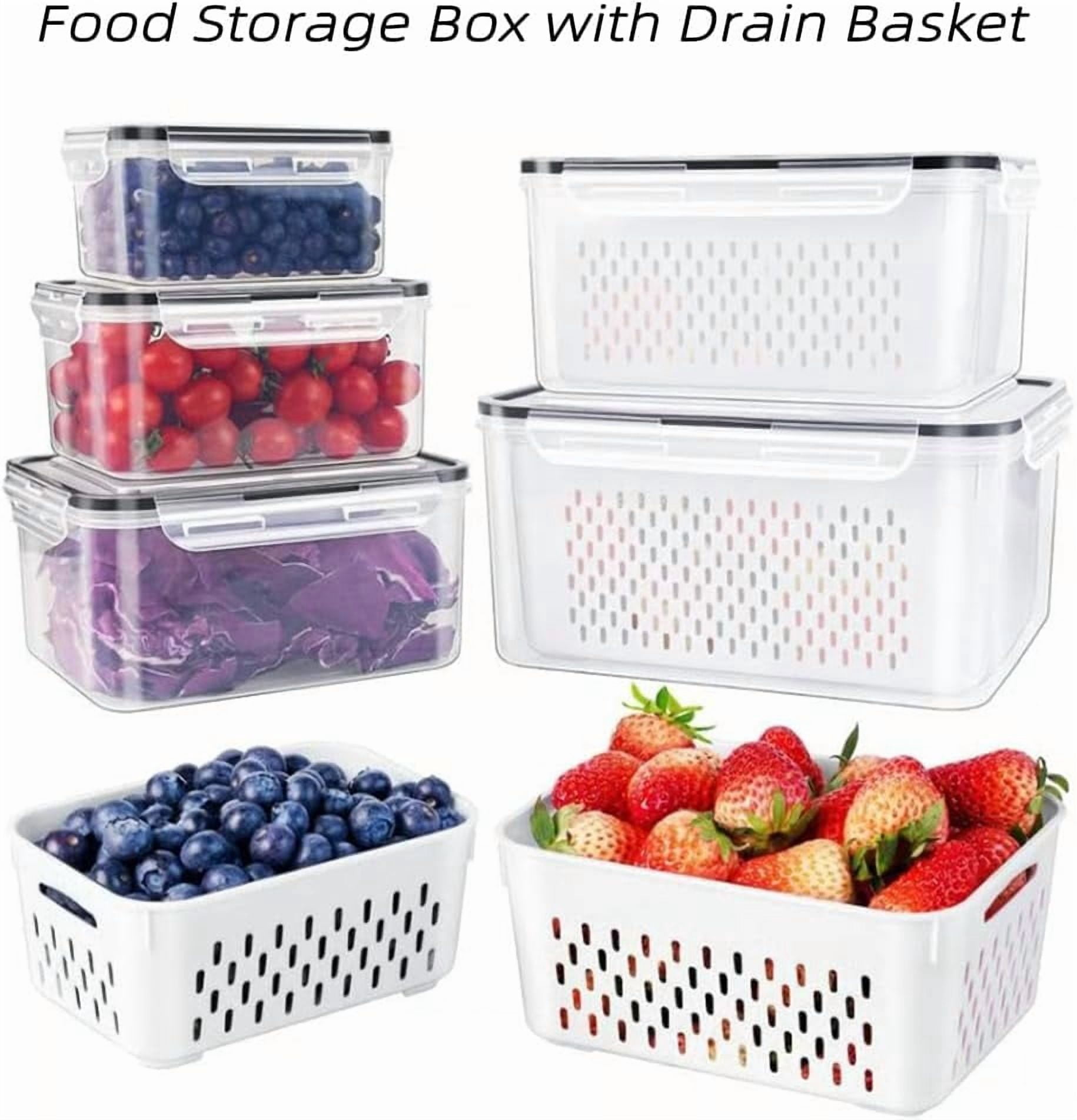 Fruit Storage Containers for Fridge 3PCS, 4-in-1 Produce Containers with Lid & Removable Strainer Colander, Airtight Vegetable Keepers for Kitchen