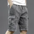 thumbnail image 2 of Pantalones cortos de mezclilla para hombre con cordón y texto, pantalones cortos cargo para hombre, pantalones vaqueros con botones cortados, novedad en Jorts, moda popular de verano Y2k, 2 of 5