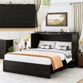 thumbnail image 5 of Queen Size 2-in-1 Murphy Cabinet Bed, Foldable Platform Bed Frame with Large Storage Drawer and Built-in Power Strip, Multi-Functional Murphy Bed, Black, 5 of 8