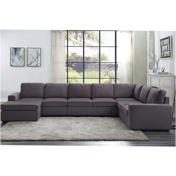 JERFIT Modern 6-Piece Modular Sectional Sofa with Reversible Chaise, Dark Gray Linen Fabric, Customizable Living Room Seating