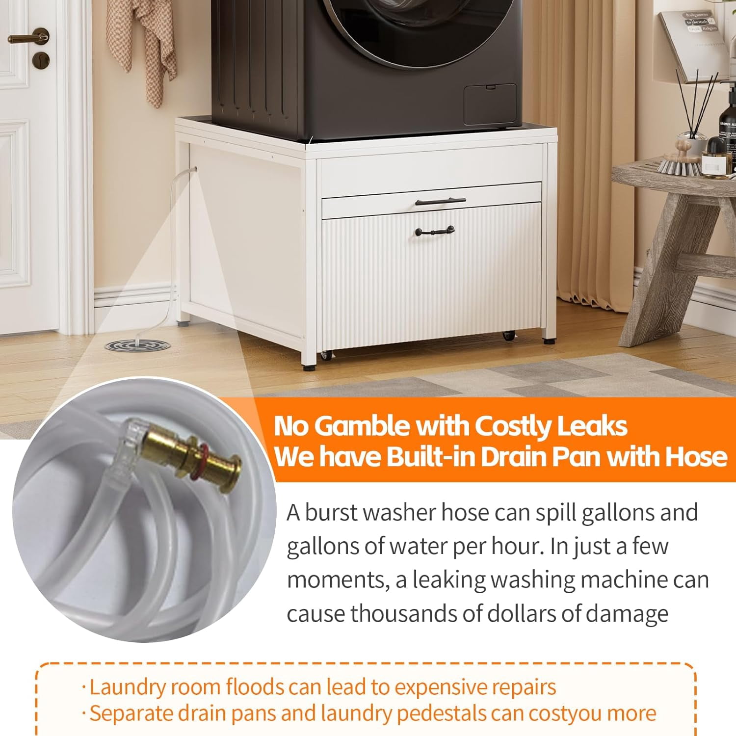 PAKASEPT Washer and Dryer Pedestals with Drawer, 29" Laundry Pedestal  for Washer and Dryer Stand, Heavy Duty Shock-Proof Washer Stand,with Pull-Out Shelf Hidden Storage Drainage,White