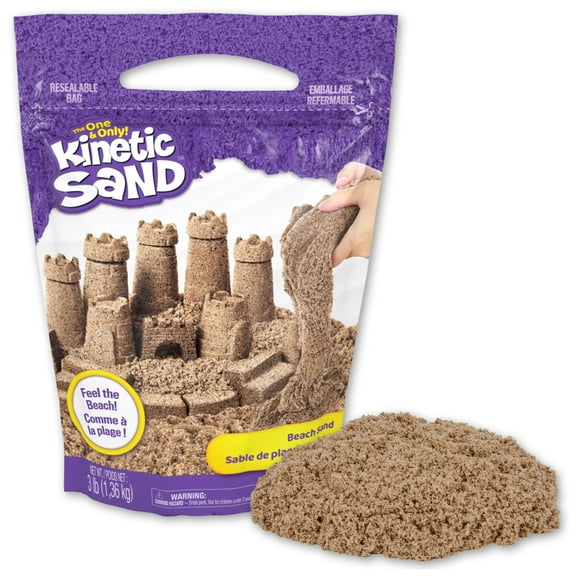 Kinetic Sand, 3lbs Beach Play Sand, Moldable Sensory Toys for Kids, Resealable Bag (Packaging May Vary), for Ages 3 and up